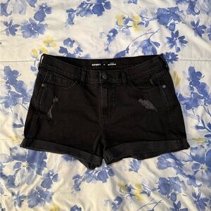 black old navy mid-rise distressed denim boyfriend shorts, size 10